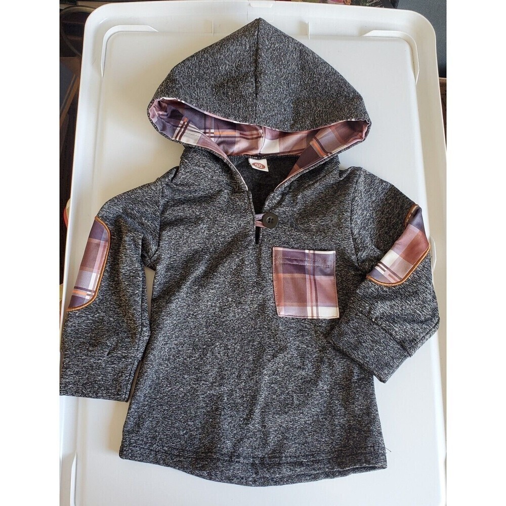 Unbranded Charcoal Heather Plaid Accent Hoodie and Joggers Set Size 90